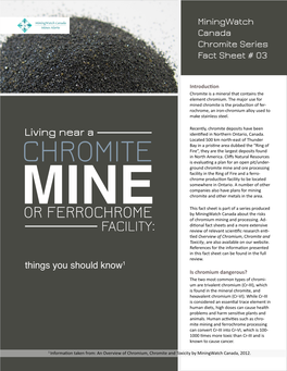 OR FERROCHROME by Miningwatch Canada About the Risks of Chromium Mining and Processing