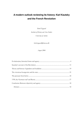A Modern Outlook Reviewing Its History: Karl Kautsky and the French Revolution