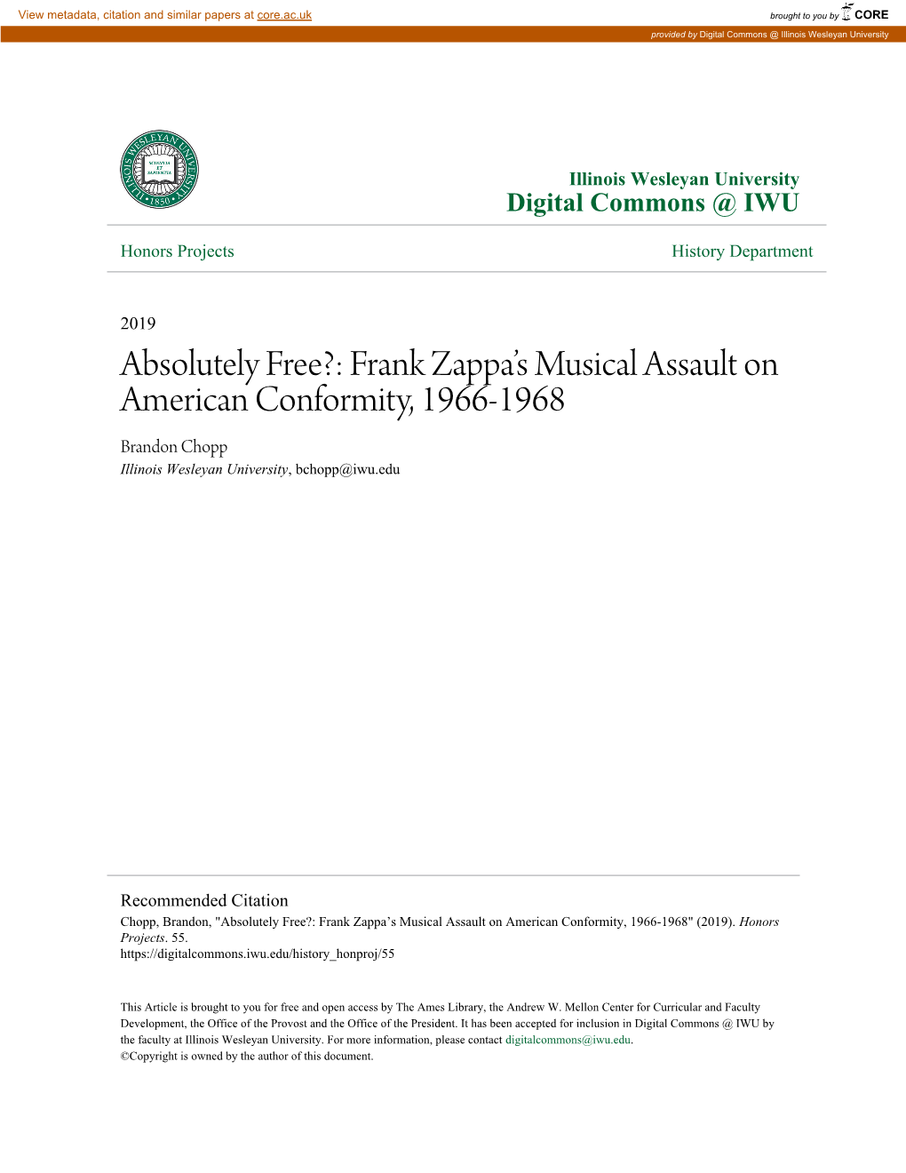 Frank Zappaâ•Žs Musical Assault on American Conformity, 1966