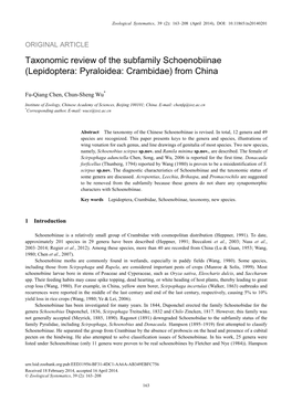 Taxonomic Review of the Subfamily Schoenobiinae (Lepidoptera: Pyraloidea: Crambidae) from China