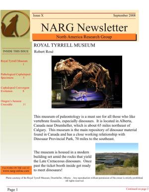 NARG Newsletter North America Research Group ROYAL TYRRELL MUSEUM INSIDE THIS ISSUE Robert Rosé