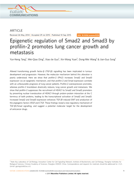 Epigenetic Regulation of Smad2 and Smad3 by Profilin-2 Promotes Lung Cancer Growth and Metastasis
