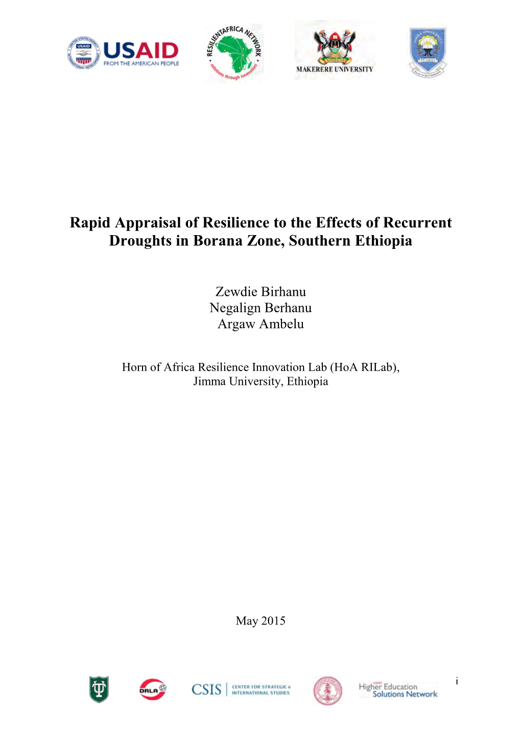 Rapid Appraisal of Resilience to the Effects of Recurrent Droughts in Borana Zone, Southern Ethiopia