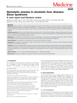 Hemolytic Anemia in Alcoholic Liver Disease: Zieve Syndrome