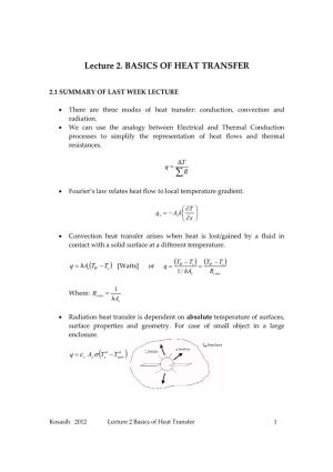 Lecture 2. BASICS of HEAT TRANSFER ( )