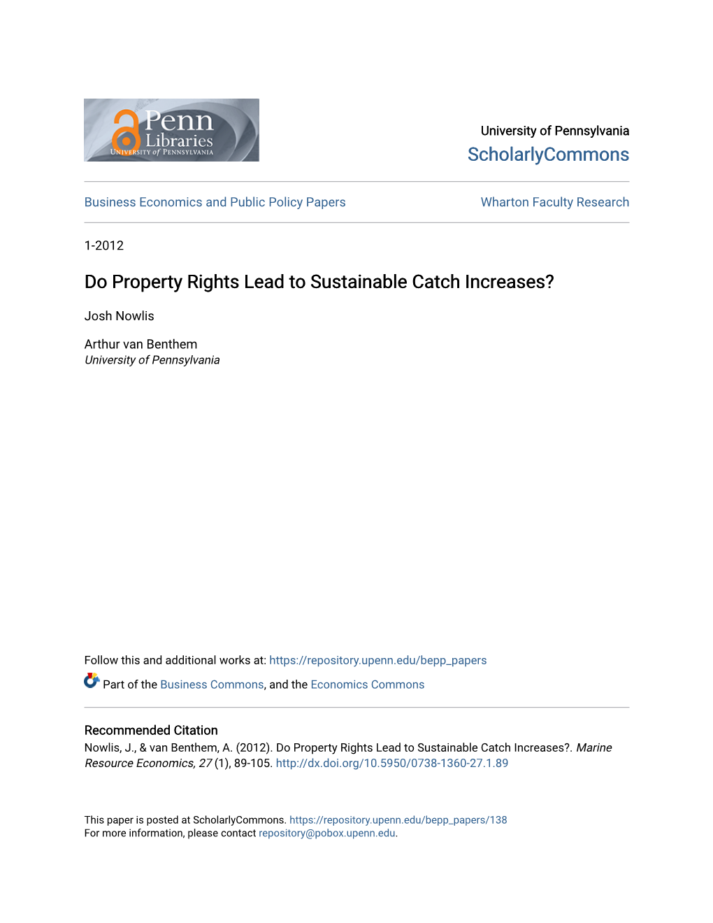 Do Property Rights Lead to Sustainable Catch Increases?