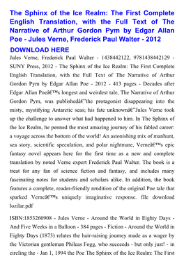 The First Complete English Translation, with the Full Text of the Narrative of Arthur Gordon Pym by Edgar Allan Poe - Jules Verne, Frederick Paul Walter - 2012