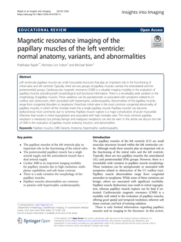 Magnetic Resonance Imaging of the Papillary Muscles of the Left Ventricle