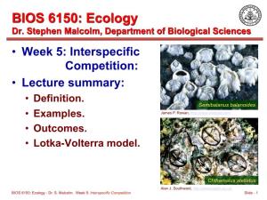 Interspecific Competition: • Lecture Summary: • Definition