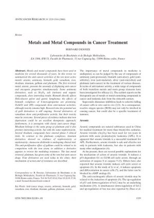 Metals and Metal Compounds in Cancer Treatment