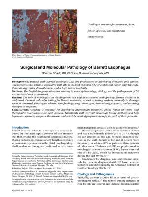 Surgical and Molecular Pathology of Barrett Esophagus Sherma Zibadi, MD, Phd, and Domenico Coppola, MD
