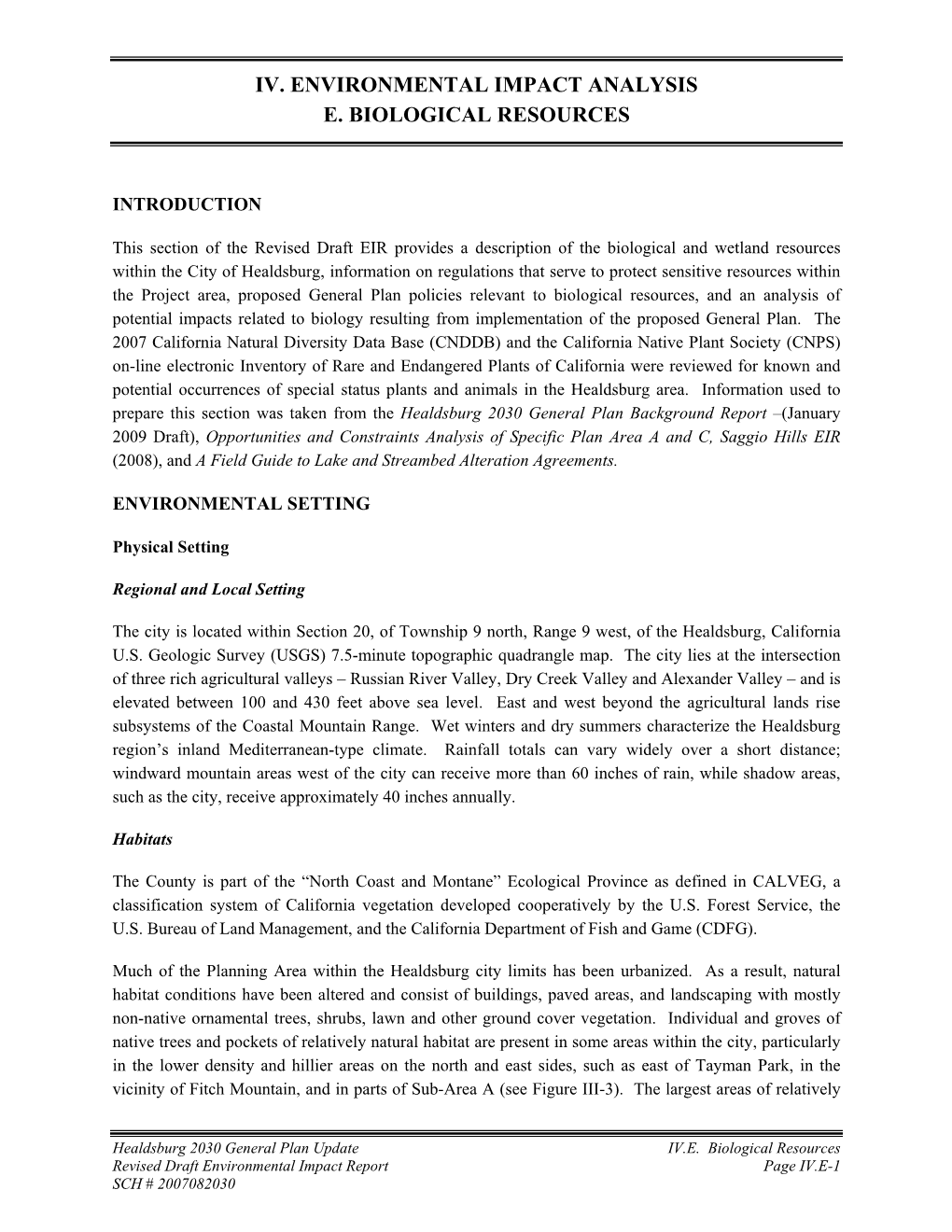 Iv. Environmental Impact Analysis E. Biological Resources