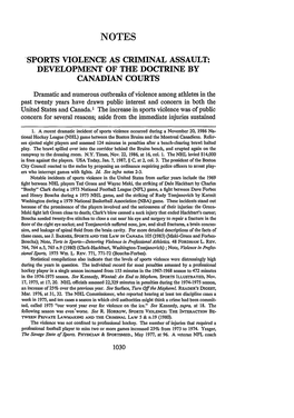 Sports Violence As Criminal Assault: Development of the Doctrine by Canadian Courts