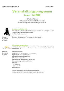 Veranstaltungsprogramm Januar - Juli 2020