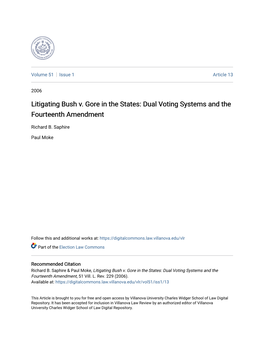 Litigating Bush V. Gore in the States: Dual Voting Systems and the Fourteenth Amendment