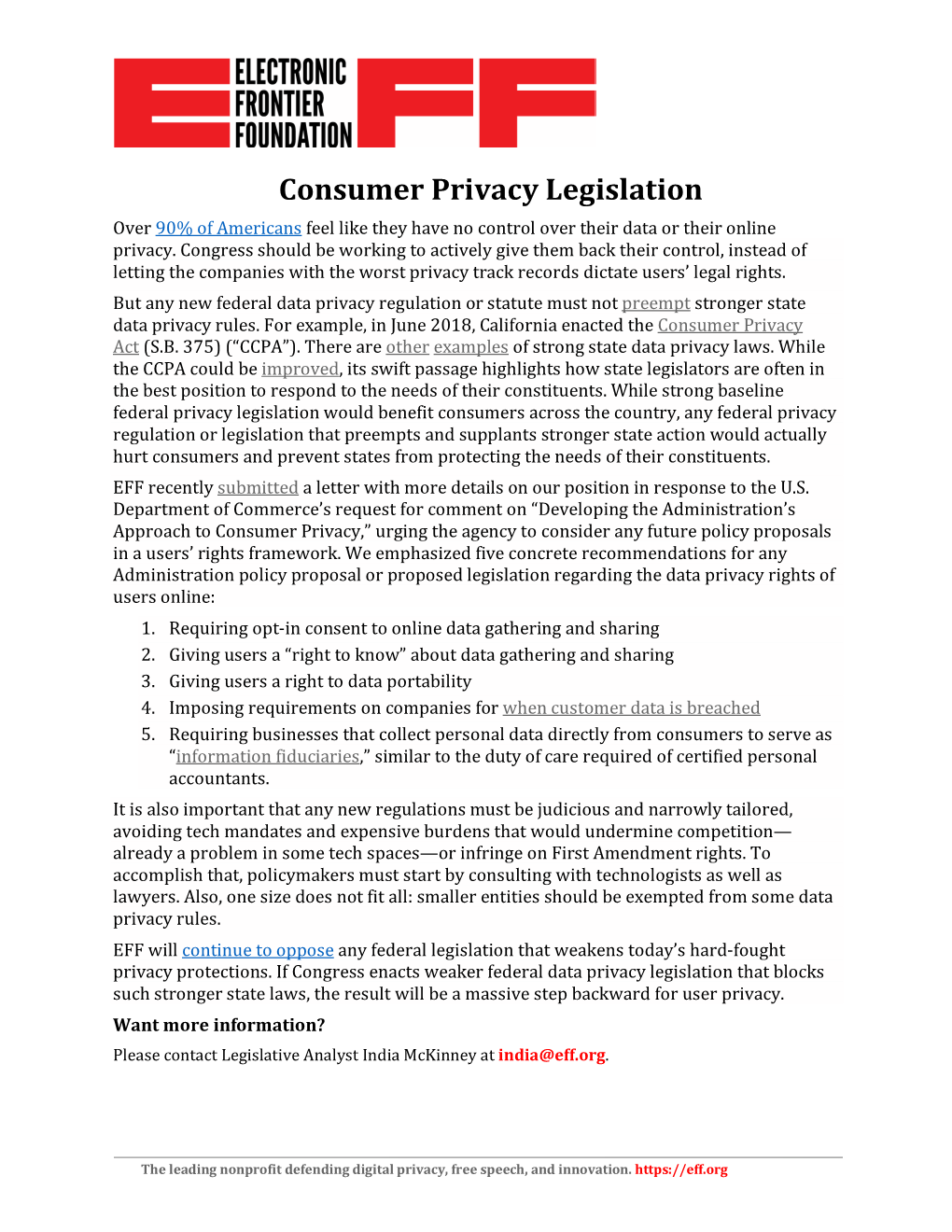 Consumer Privacy One Pager -2018.11