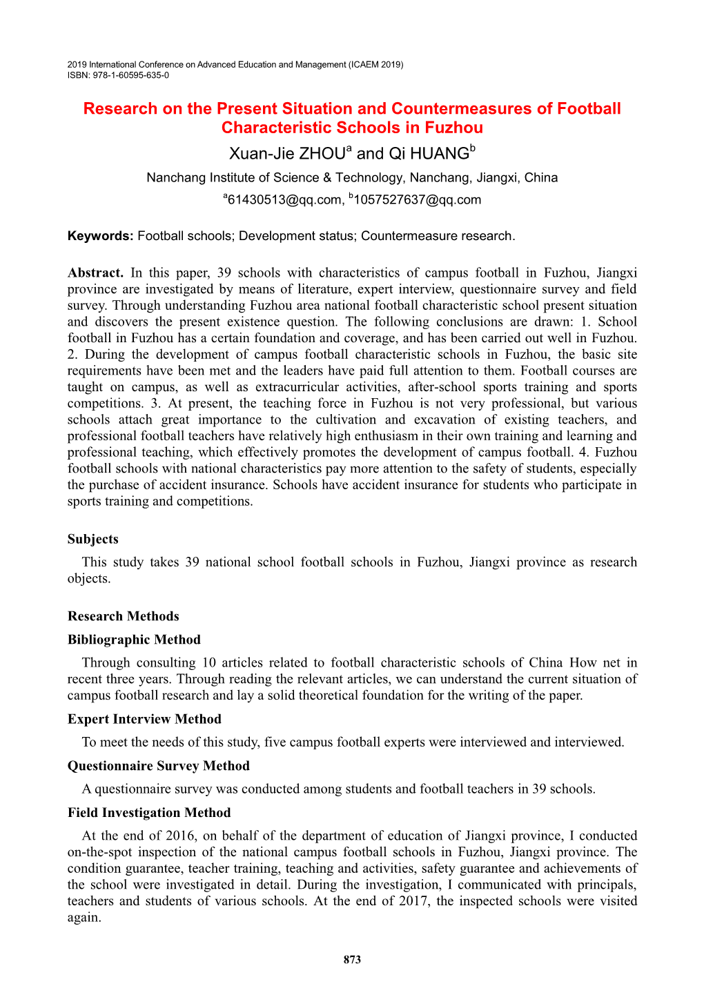 Research on the Present Situation and Countermeasures of Football
