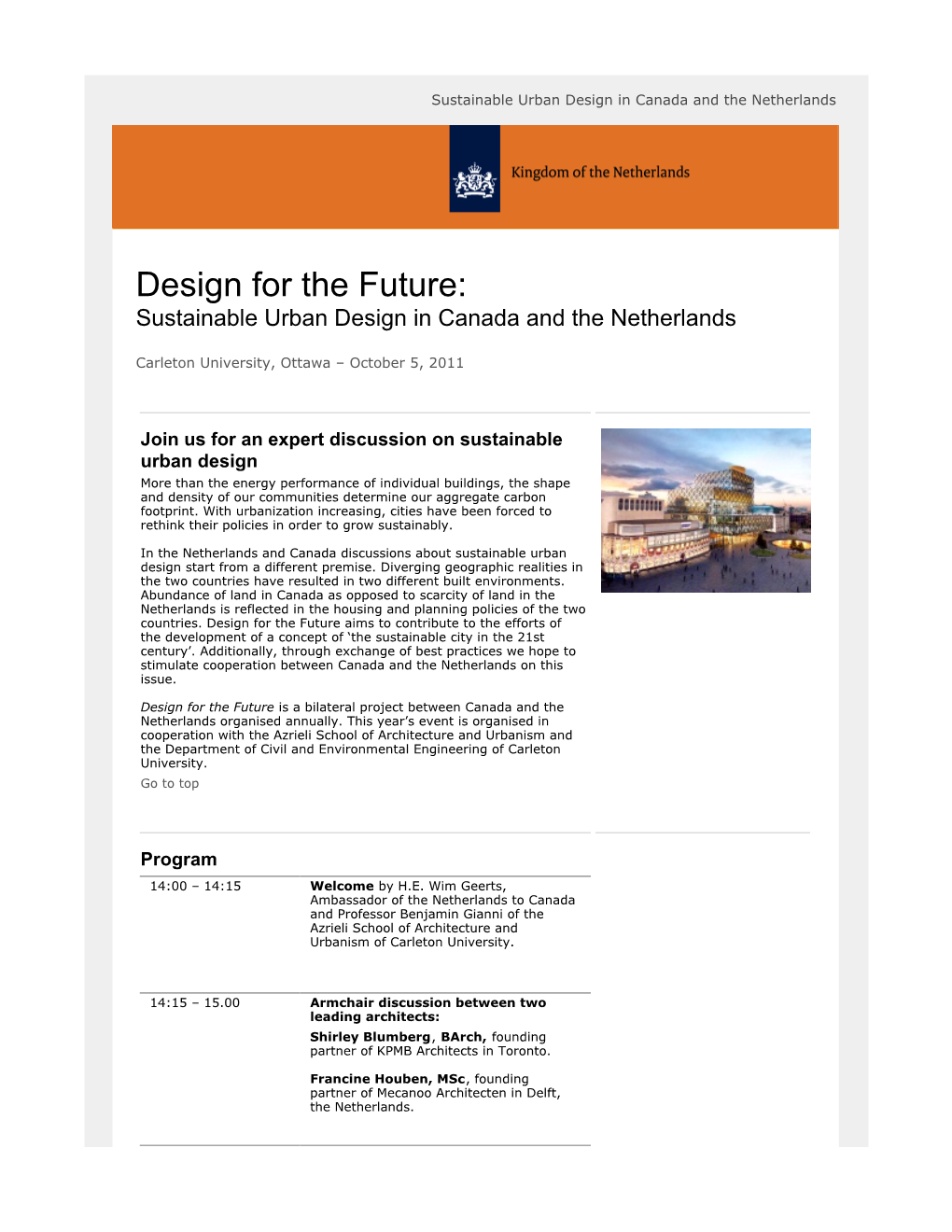 Design for the Future: Sustainable Urban Design in Canada and the Netherlands