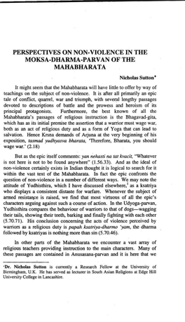 Perspectives on Non-Violence in the Moksa-Dharma-Parvan of the Mahabharata