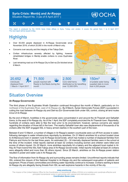 Syria Crisis: Menbij and Ar-Raqqa Situation Report No
