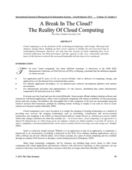 The Reality of Cloud Computing Chris Rose, Walden University, USA