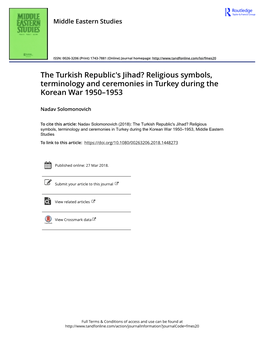 The Turkish Republic's Jihad? Religious Symbols, Terminology and Ceremonies in Turkey During the Korean War 1950–1953