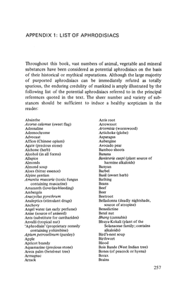 LIST of APHRODISIACS Throughout This Book, Vast Numbers of Animal