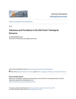 Substance and Providence in the Old French Theological Romance