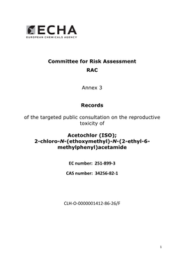 Committee for Risk Assessment RAC Annex 3 Records of the Targeted