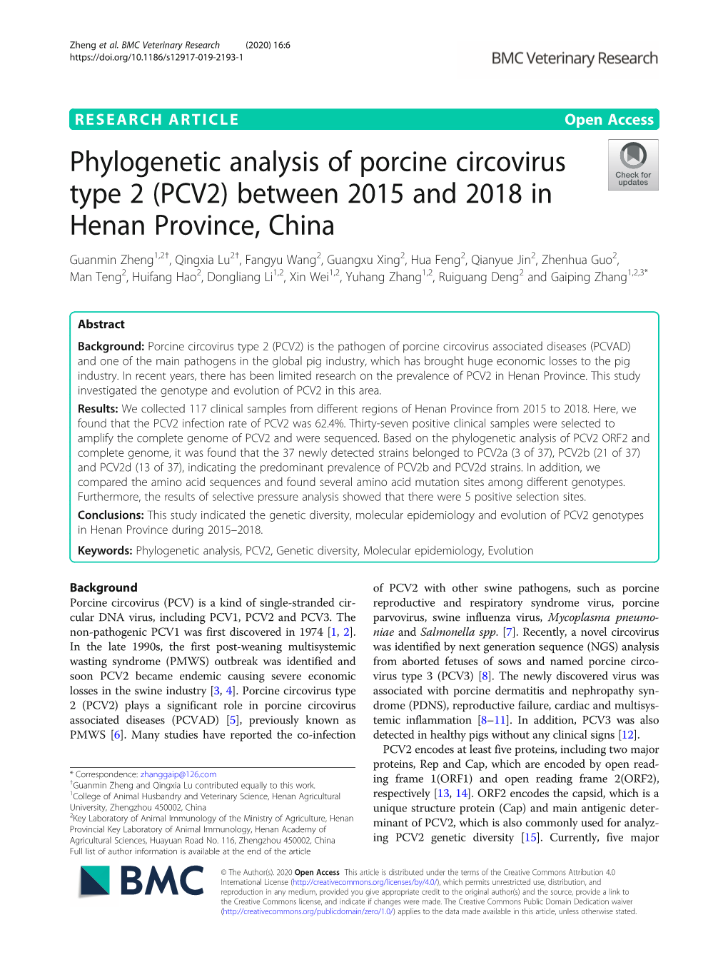 Phylogenetic Analysis of Porcine Circovirus Type 2