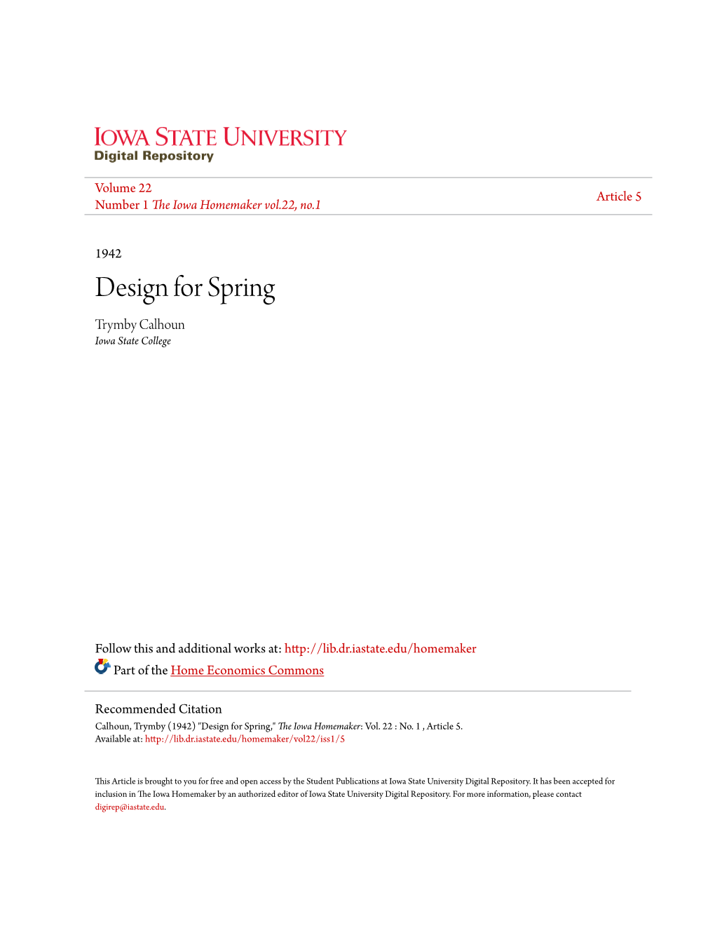 Design for Spring Trymby Calhoun Iowa State College