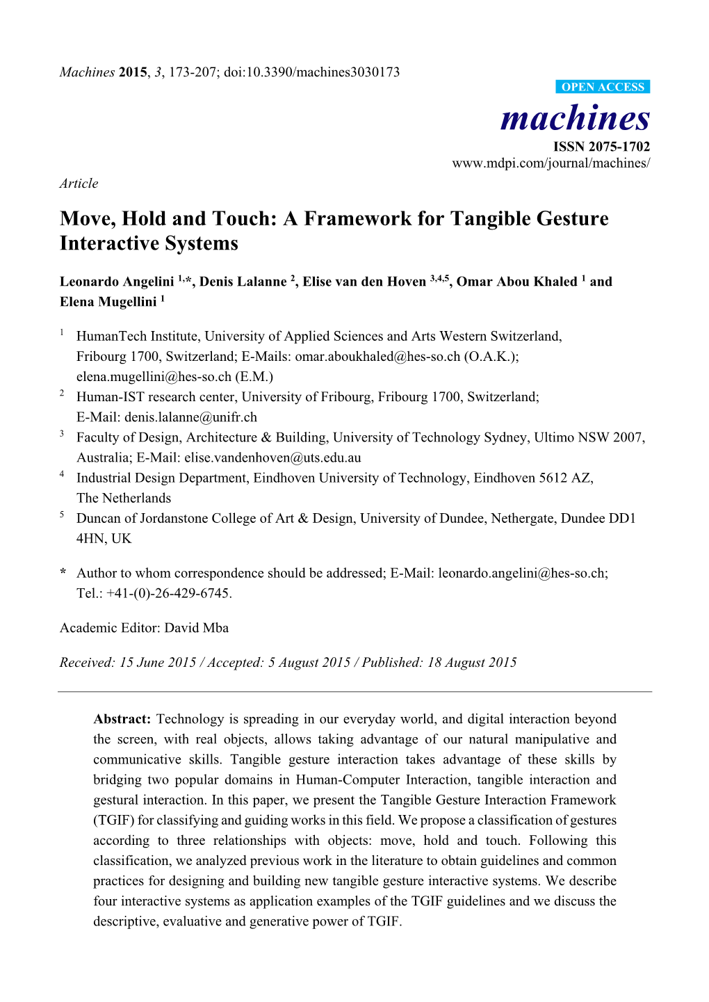 A Framework for Tangible Gesture Interactive Systems