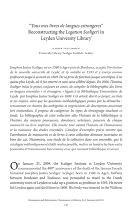 “Tous Mes Livres De Langues Estrangeres” Reconstructing the Legatum Scaligeri in Leyden University Library*