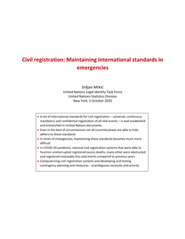 Civil Registration: Maintaining International Standards in Emergencies