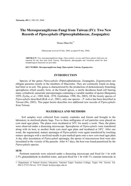 The Merosporangiferous Fungi from Taiwan (IV): Two New Records of Piptocephalis (Piptocephalidaceae, Zoopagales)