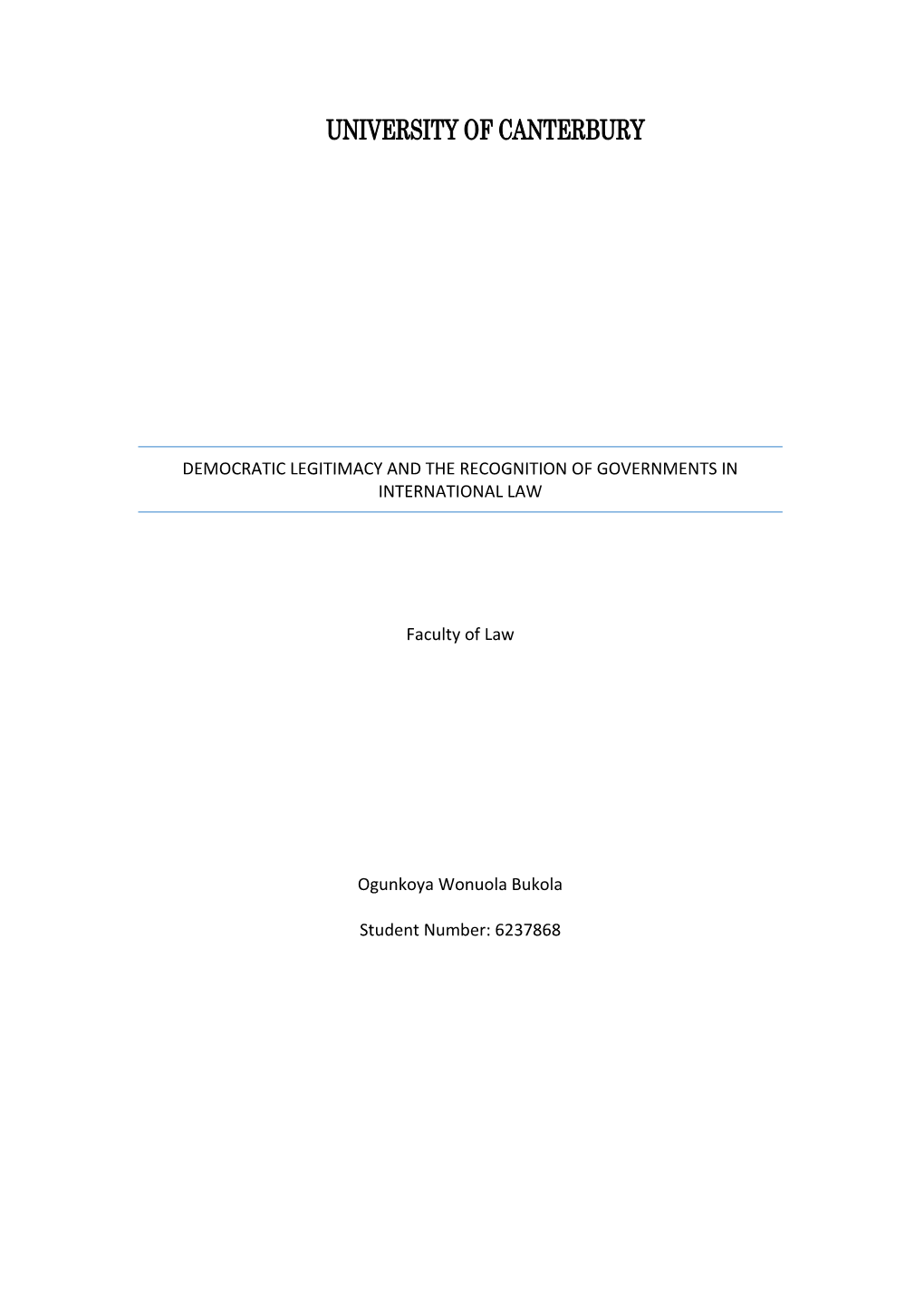 Democratic Legitimacy and the Recognition of Governments in International Law