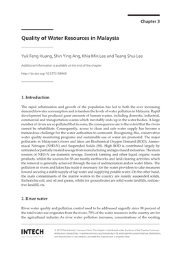 Quality of Water Resources in Malaysia