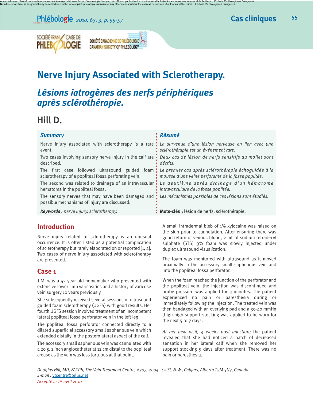 Nerve Injury Associated with Sclerotherapy