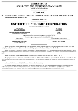 UNITED TECHNOLOGIES CORPORATION (Exact Name of Registrant As Specified in Its Charter)