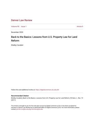 Back to the Basics: Lessons from U.S. Property Law for Land Reform