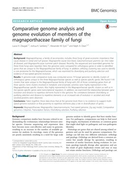 Comparative Genome Analysis and Genome Evolution of Members of the Magnaporthaceae Family of Fungi Laura H
