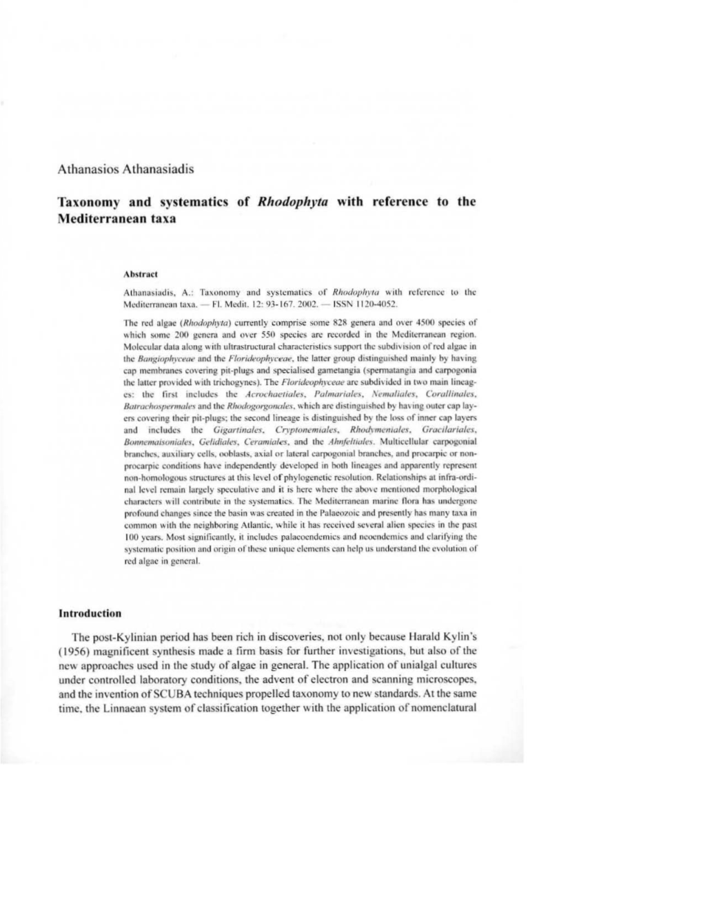 Alhanasios Alhanasiadis Taxonomy and Systematics of Rhodophyla With