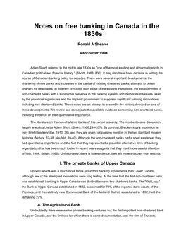 Notes on Free Banking in Canada in the 1830S