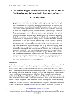 Cotton Production by and for a Fulbe Sufi Brotherhood in Postcolonial Southeastern Senegal