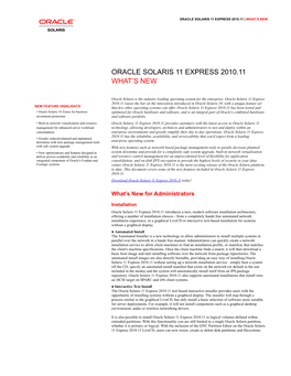 Oracle Solaris 11 Express What's