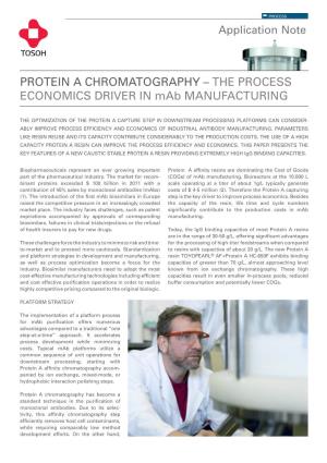 PROTEIN a CHROMATOGRAPHY – the PROCESS ECONOMICS DRIVER in Mab MANUFACTURING