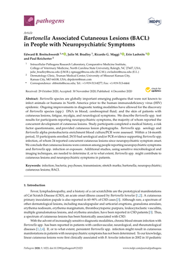 Bartonella Associated Cutaneous Lesions (BACL) in People with Neuropsychiatric Symptoms