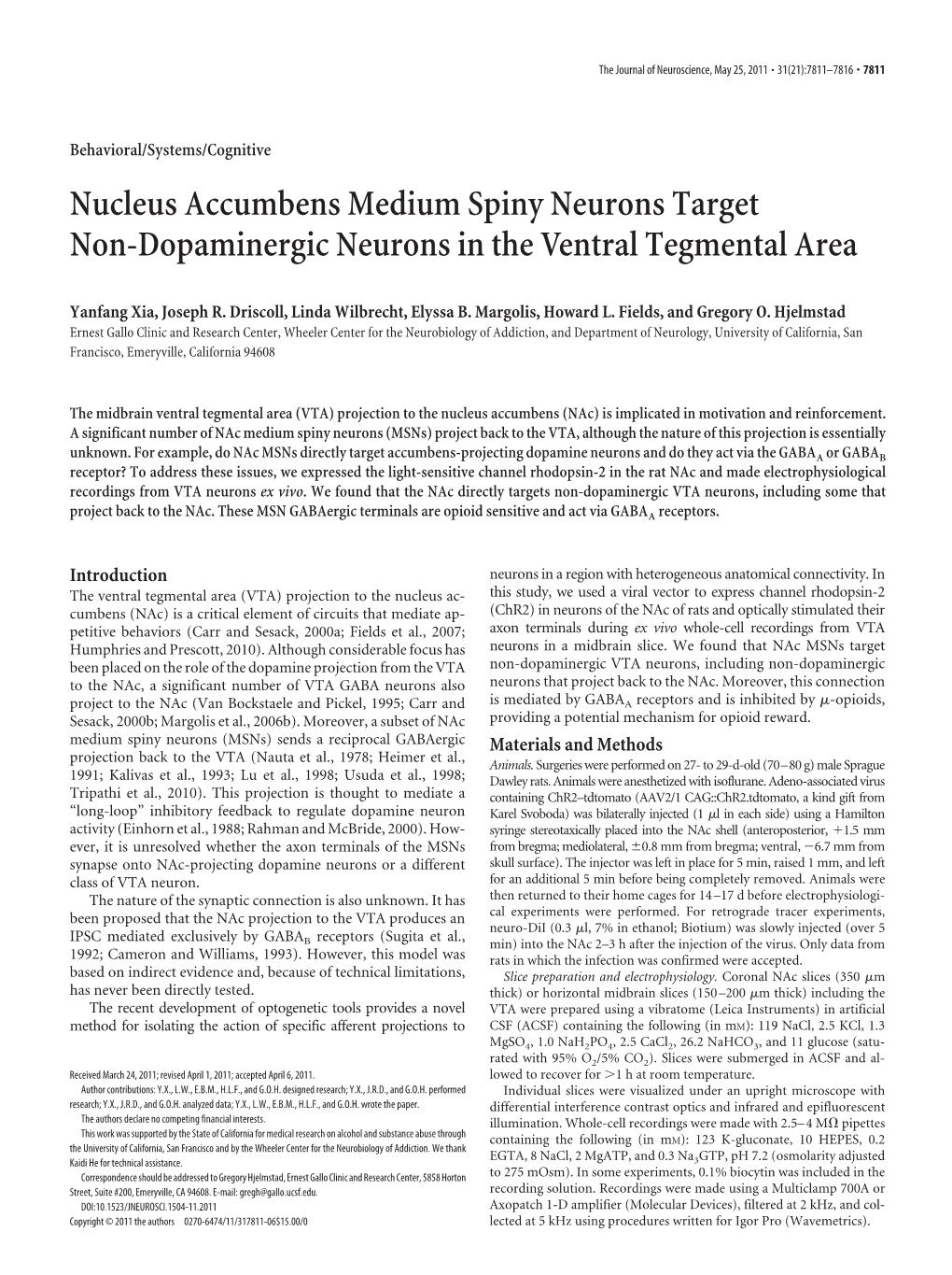 Nucleus Accumbens Medium Spiny Neurons Target Non-Dopaminergic Neurons in the Ventral Tegmental Area