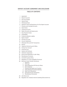 Deposit Account Agreement and Disclosure