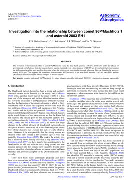 Investigation Into the Relationship Between Comet 96P/Machholz 1 and Asteroid 2003 EH1 P